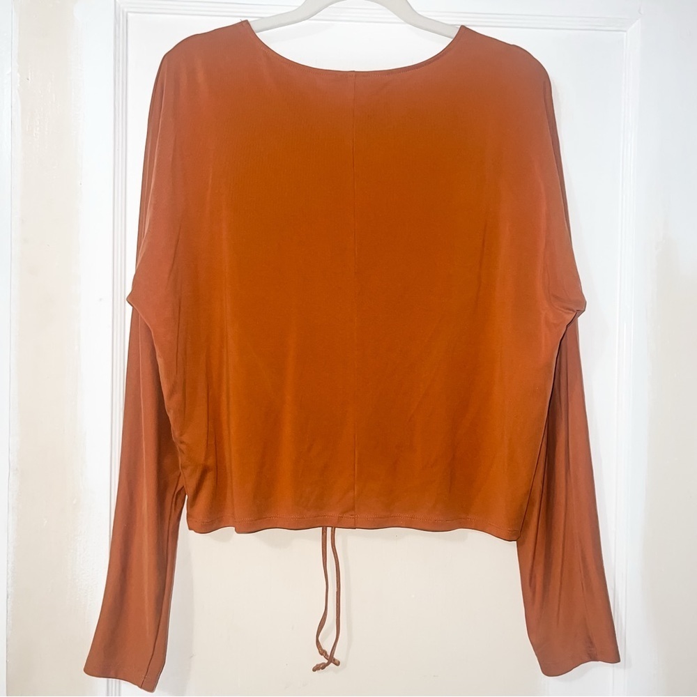 JoyLab Women’s V-Neck Cinched Front Long Sleeve Top - Burnt Orange, Size M - Picture 8 of 13